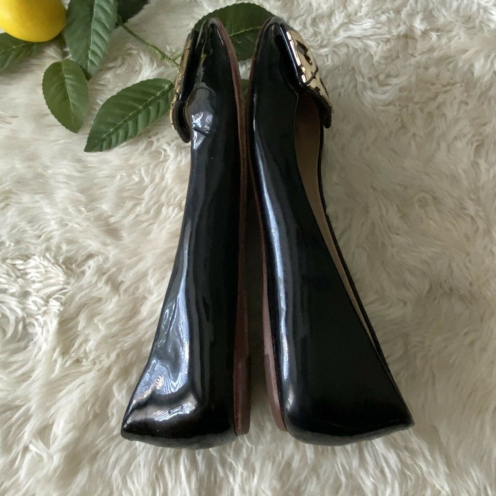 ory Burch Black Square Toe Gold Logo Patent Sz 8 - Picture 5 of 8